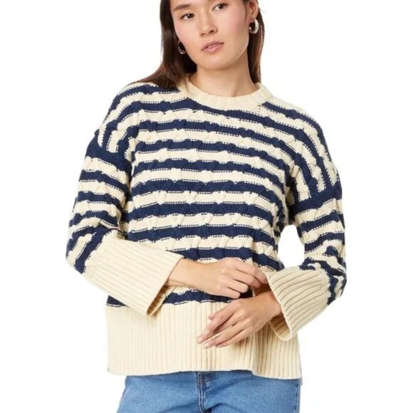 Madewell | Cable-Knit Oversized Sweater in Stripe, Size XS - Picture 1 of 1